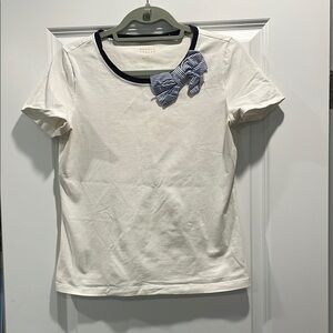 Kate Spade White Top with Blue Striped Bow